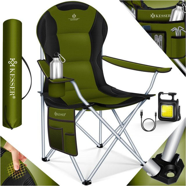 KESSER Campingstuhl faltbar mit hoher Rückenlehne, gepolstert mit Armlehnen, Getränkehalter und Tasche, belastbar bis 150 kg - Bild 1
