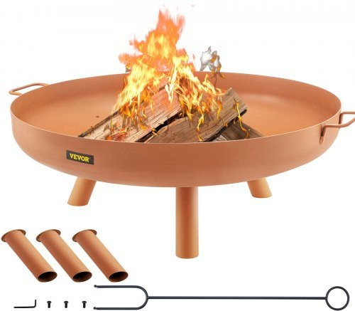 VEVOR Feuerschale aus Kohlenstoffstahl in Braun mit Stützbeinen und Ablaufloch, Durchmesser: 77 cm, Tiefe: 15 cm, Höhe: 28 cm - Bild 1