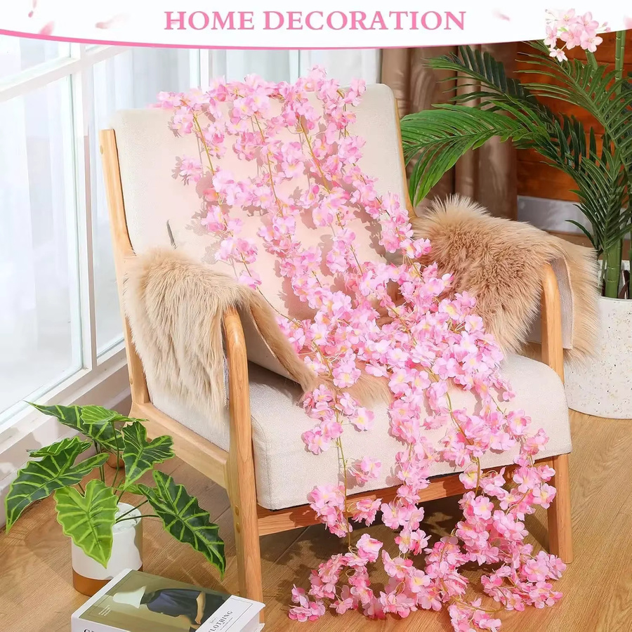 Uflower Kirschblüte Sakura Girlande aus Seide in Pink, 180 cm künstliche Blumen für Hochzeiten und Party Dekoration - Bild 2