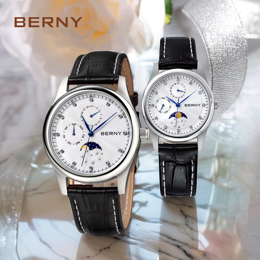 BERNY Armbanduhr, Quarz, Edelstahl, Leder, Silber, Unisex - Bild 1