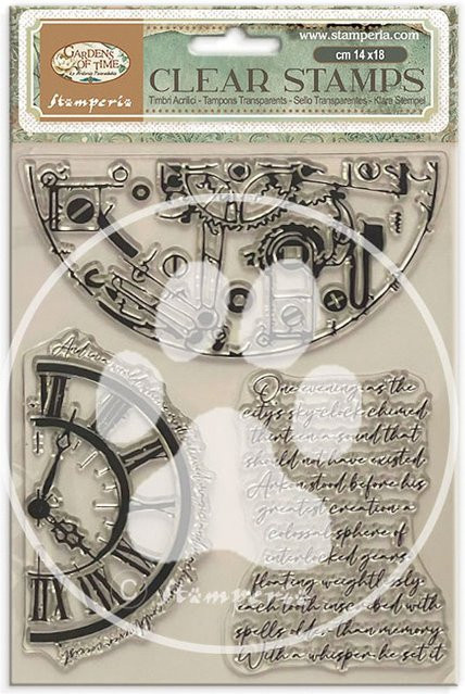 Clear-Stamps Gardens of Time mit halben Uhren und Schriftzügen - Bild 1