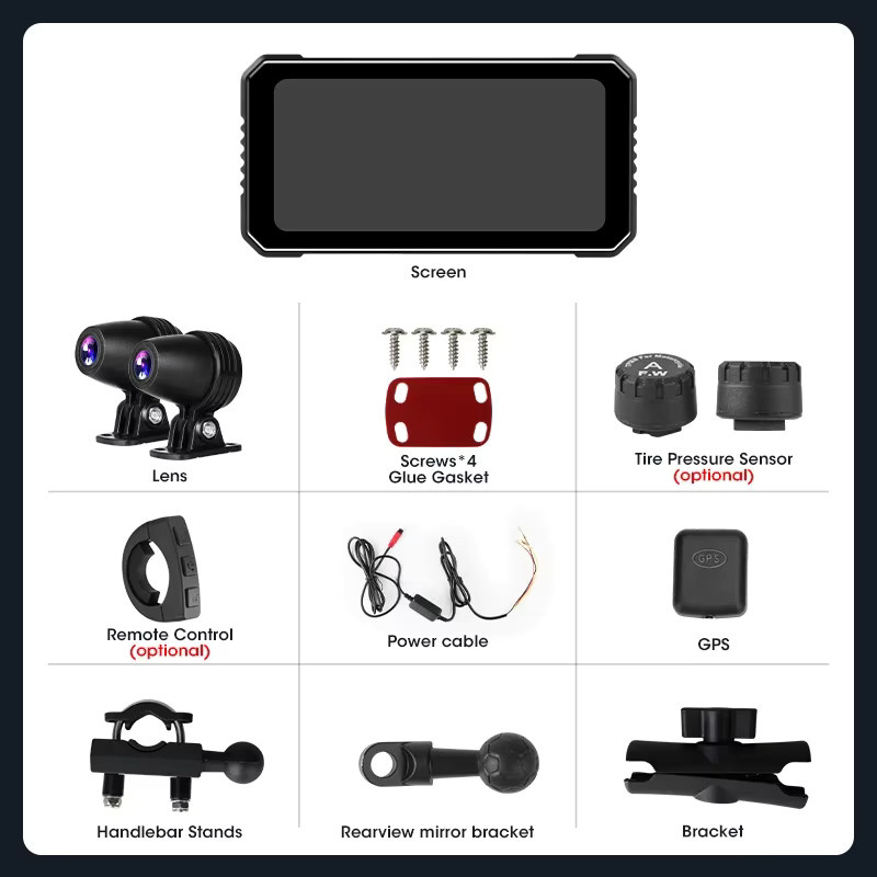 Develuck Motorrad GPS Navigation mit 6,25 Zoll 4K+1080P DVR Display, kabelloses CarPlay und Android Auto, wasserdichter Bluetooth Bildschirm mit Dual Lens in Schwarz - Bild 5