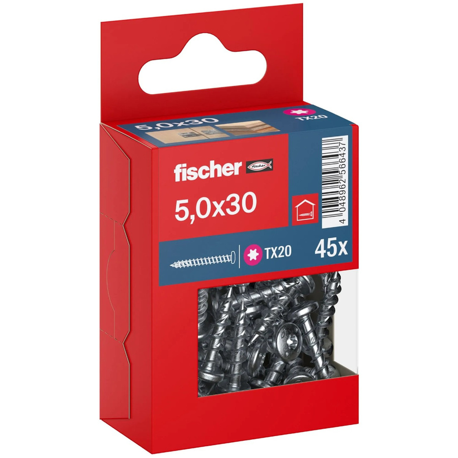 Fischer PowerFast II Pan Head TX Vollgewindeschraube für Holz, verzinkt, Farbe: Silber/Blau, Durchmesser: 5 mm, Länge: 30 mm, 45 Stück - Bild 2
