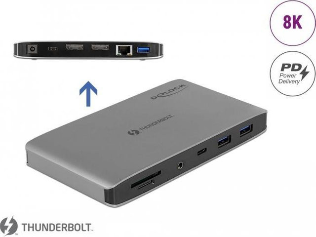 Delock Thunderbolt 3 Dockingstation in Grau mit 2 x DisplayPort und 1GbE Ethernet/LAN - Bild 1