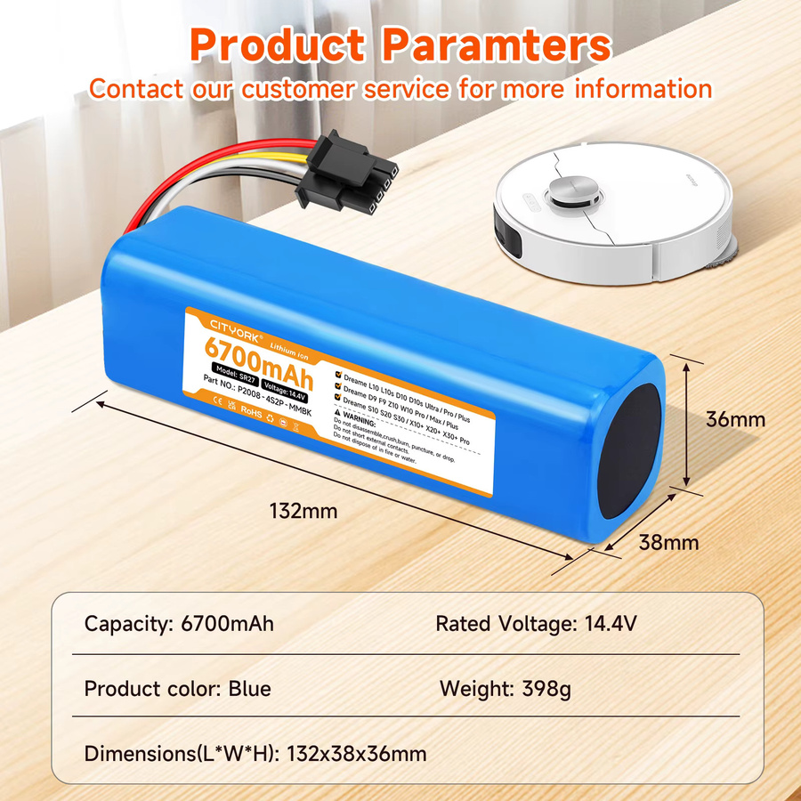 Dreame Ersatzakku 14,4 V 6700 mAh in Blau inklusive Zubehör für L10, L10s, D10, D10s Ultra, Pro, Plus, D9, F9, Z10, W10 Pro/Max Plus, S10, S20, S30 und X10 - Bild 5