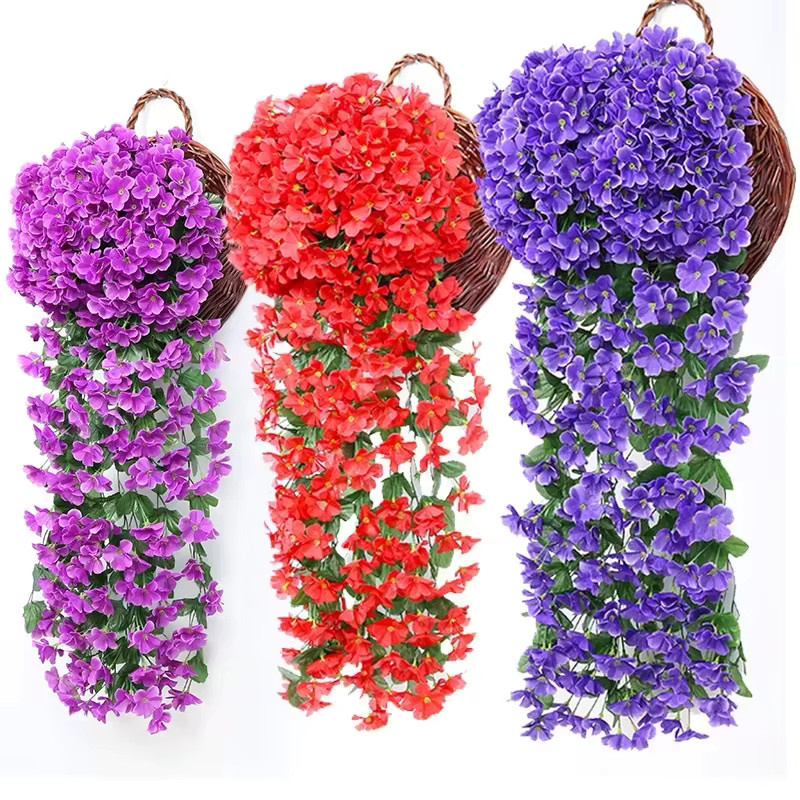 Uflower Künstliche Seidenblumen in Violett und Blau mit Rattan, 70 cm hängende Wand- und Türdekoration für Hochzeiten und Partys - Bild 3