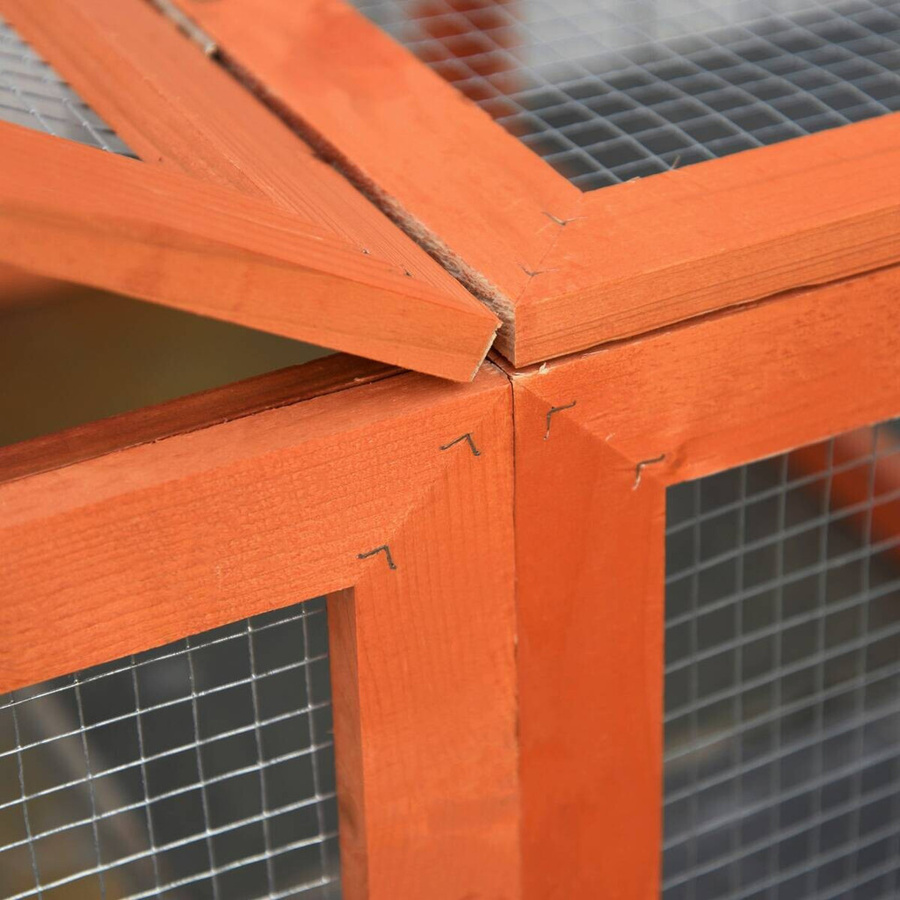 PawHut Kleintierstall mit Freilaufgehege aus Tannenholz in Orange, B/H/T: 90 x 180 x 48 cm - Bild 3