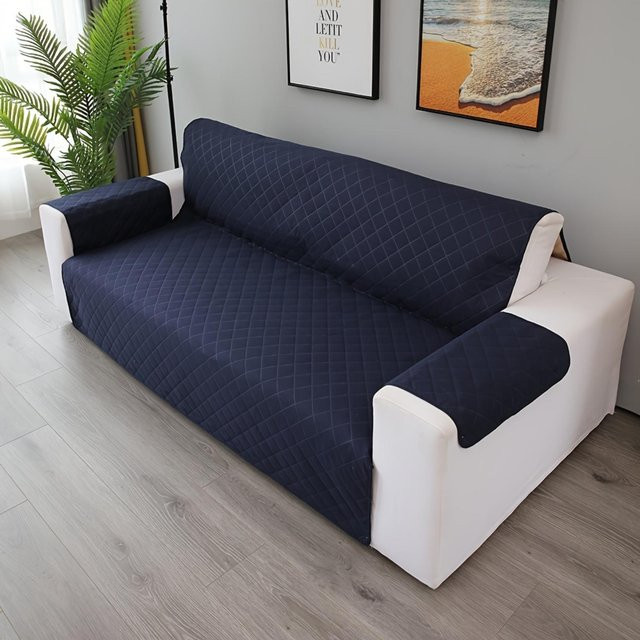 Wasserdichter und fleckenabweisender Sofabezug in Blau für 3-Sitzer, 4-Sitzer oder Loveseat, haustierfreundlich und rutschfest, Breite: 130 cm - Bild 1