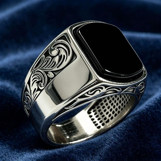 Edelsteinring Herren, Kupfer, Schwarz, Zirkonia, Ringgröße 8 - Bild 1