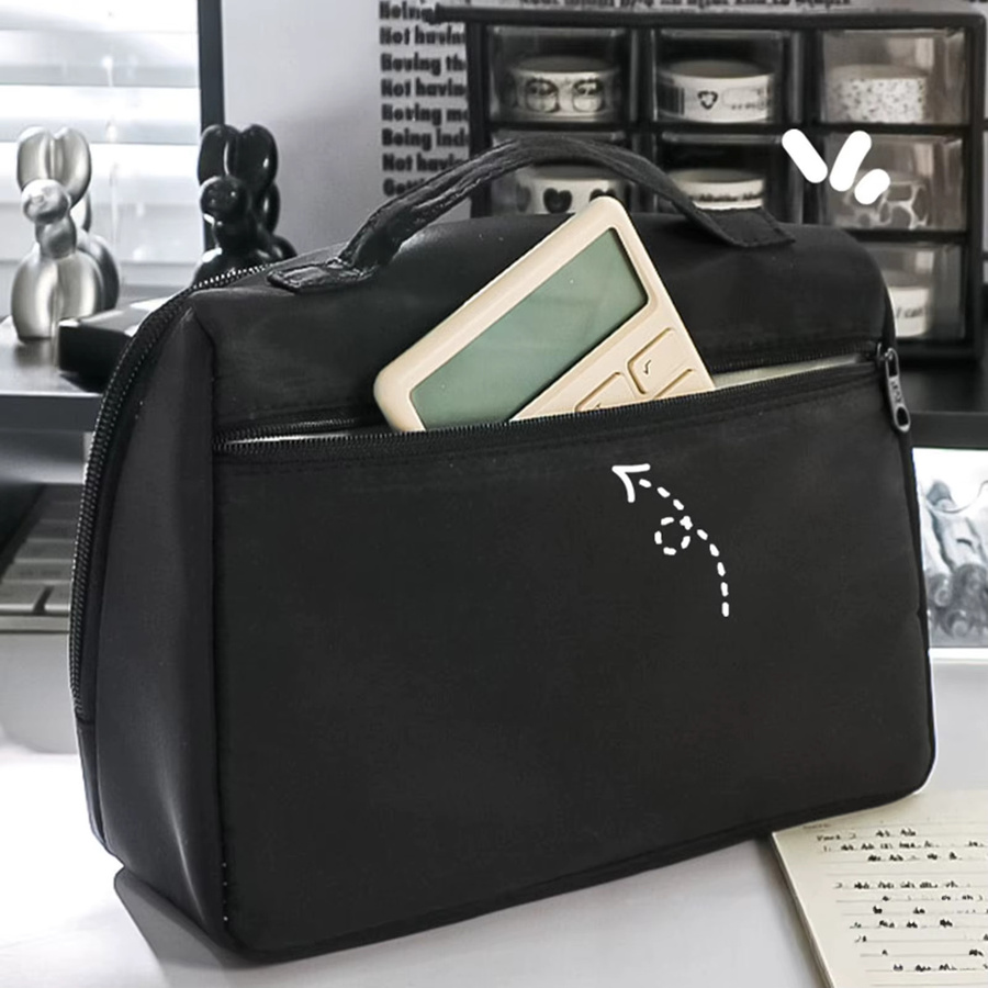 Minimalistisches Federmäppchen im japanischen Stil für Schule und Büro, Schwarz, Textil - Bild 3