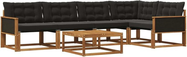 vidaXL Outdoor-Sofagarnitur L-Form aus massivem Akazienholz mit Textilene und 6 Kissen in Schwarz und Natur - Bild 1
