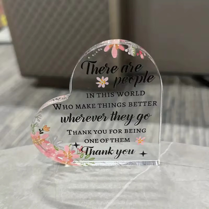 Herzförmiges Acryl-Schild von CIFBUY mit Blumendesign in Transparent und Weiß, Durchmesser: 10 cm - Bild 3