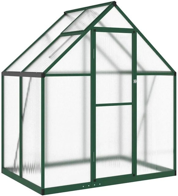 vidaXL Gewächshaus aus Aluminium mit Polycarbonat und Fundamentrahmen in Grün, B/T/H: 169 x 114 x 195 cm - Bild 1