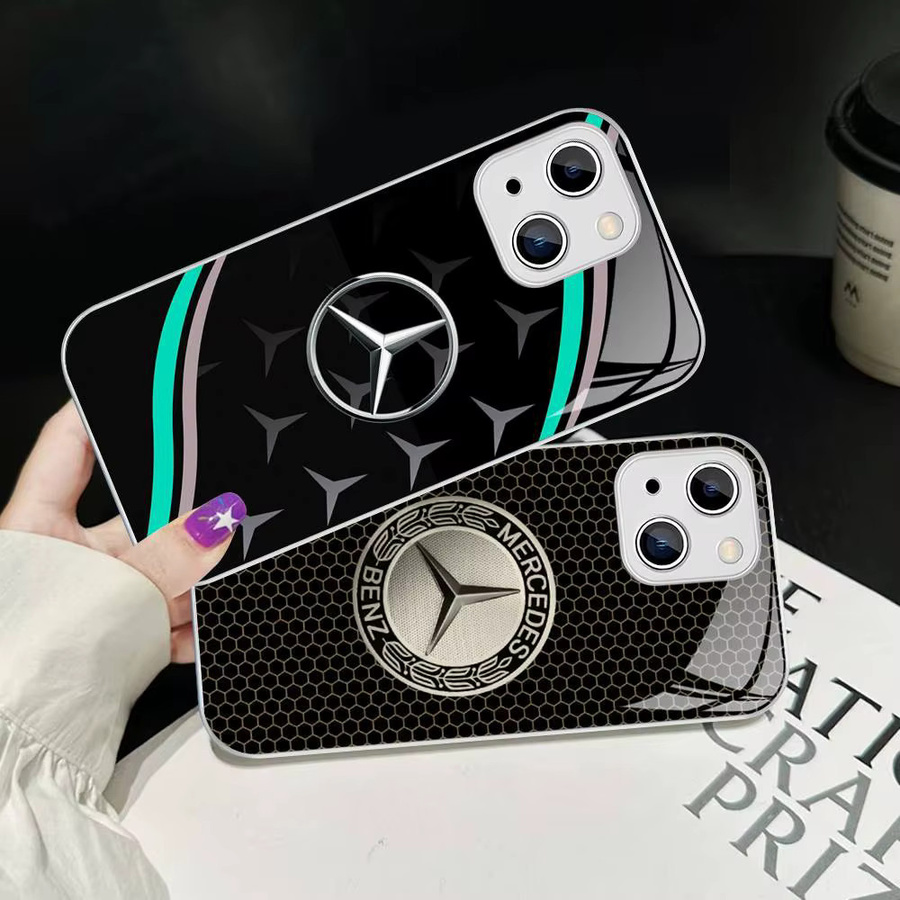 Mercedes-Benz Panzerglas Schutzfolie in Schwarz für iPhone 11 12 13 14 Pro Max Mini XR XS und 14 Plus - Bild 2