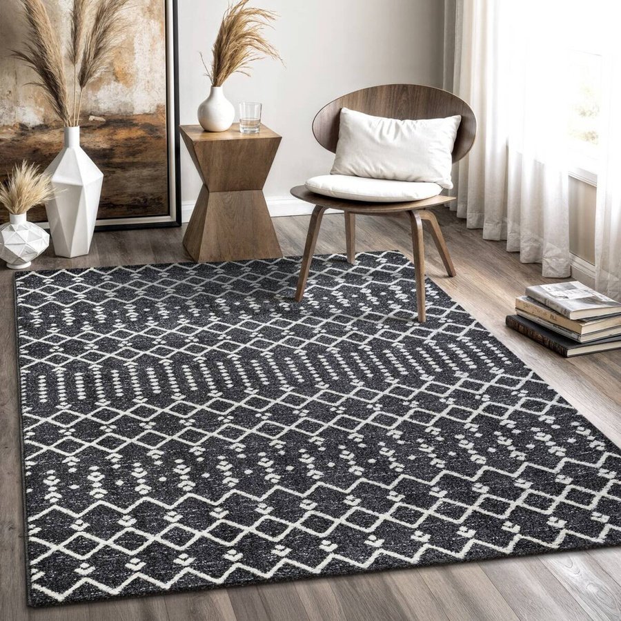 Sanat Teppich Schwarz Geometrisches BOHO Design Pflegeleicht und Fußbodenheizung geeignet Breite: 200 cm, Tiefe: 80 cm - Bild 2