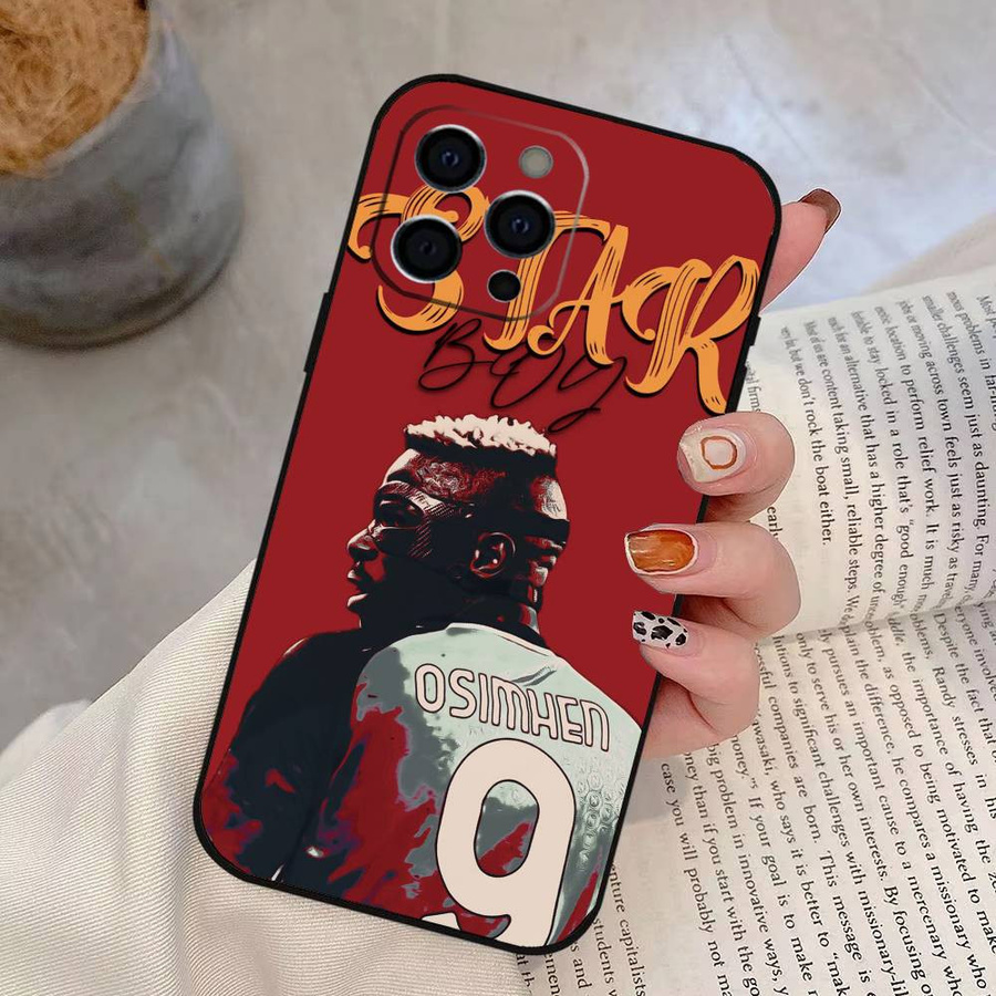 Fußball Handyhülle Victor Osimhen für Apple iPhone 17 16 15 14 13 12 11 Pro Max Plus XS aus weichem Silikon in Schwarz - Bild 1