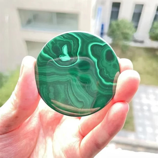 CrystalHola Malachit-Kristallscheibe, runde polierte Dekorscheibe in Grün, Durchmesser: 5,5 cm - Bild 1