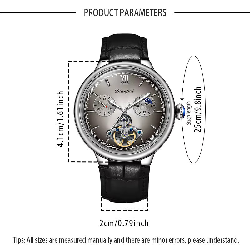 Dianpai Armbanduhr Automatik, Edelstahl, Leder, Grün, Herren - Bild 2