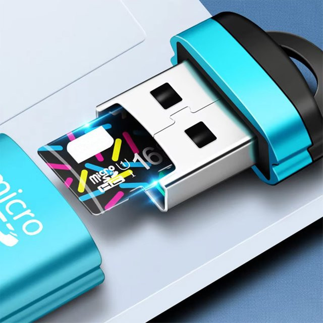 OULLX USB Micro SD Kartenleser als Schlüsselanhänger mit TF Karten Adapter in Rot für Computer, Laptop und Auto Lautsprecher - Bild 1