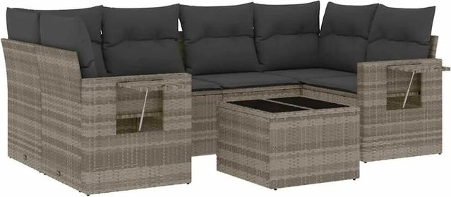 vidaXL 7-teilige Garten-Sofagarnitur aus Poly-Rattan mit Kissen in Hellgrau - Bild 1
