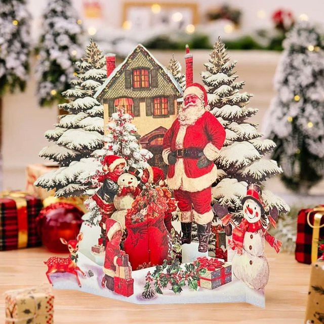 3D-Weihnachts-Pop-up-Grußkarte mit Elch-Design und Waldmotiv in Rot und Mehrfarbig aus Papier - Bild 1