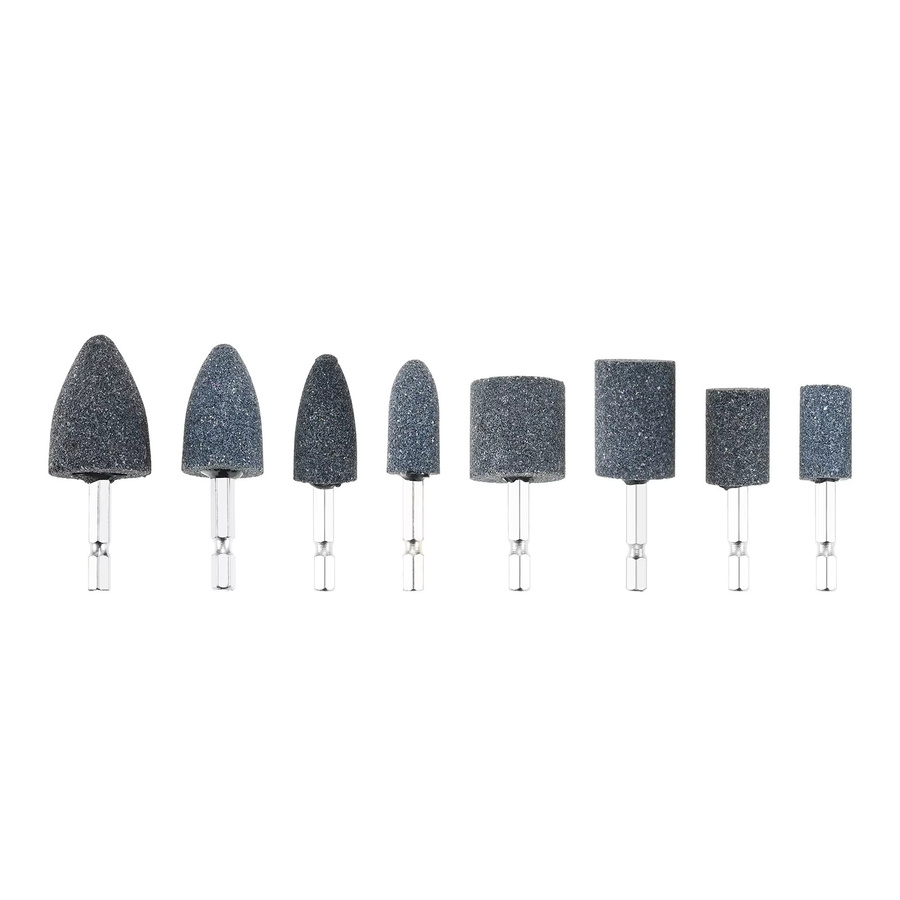 8er Set Rotary Schleifsteine mit 1/4 Zoll Sechskantschaft zum Polieren von Glas, Metall, Edelstahl, Edelsteinen und Keramik in Grau - Bild 2