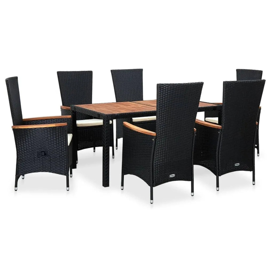 vidaXL 7-tlg Garten-Essgruppe Modell 5 aus Polyrattan und Akazienholz in Schwarz und Weiß - Bild 2