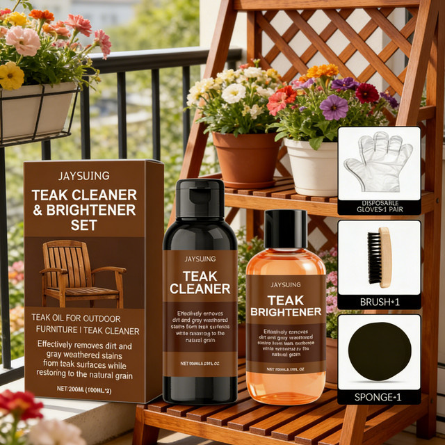 Jaysuing Teakholz-Reiniger Tiefenfleckenentferner und Holzoberflächen-Aufheller mit Werkzeugen, 200ml, transparent - Bild 1