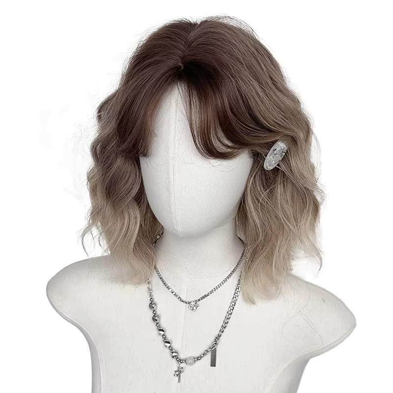7JHH WIGS Wasserwellen-Bob-Perücke, Ombre-hellbraun, Damen, 13,77 Zoll - Bild 4