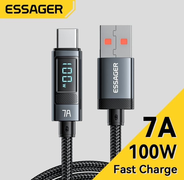 Essager 7A USB Typ C Kabel 100 W Schnellladekabel für Datenübertragung in Schwarz - Bild 1