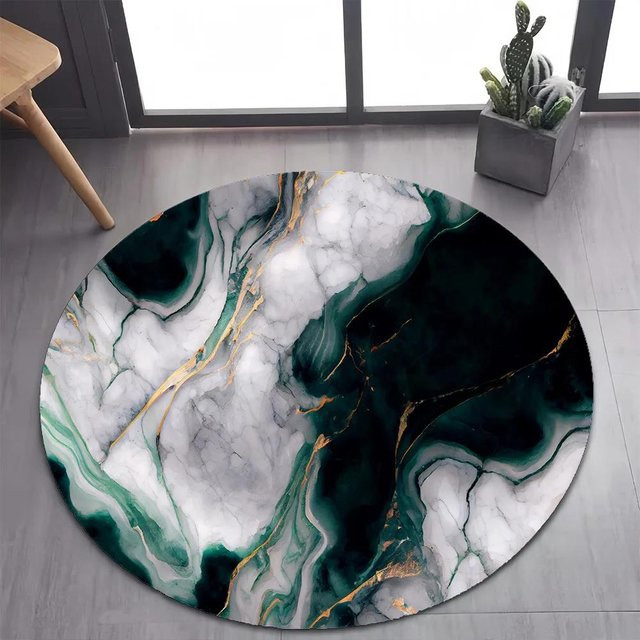 Runder Teppich JGJG in Weiß und Gold mit Marmor-Design, Durchmesser: 180 cm - Bild 1