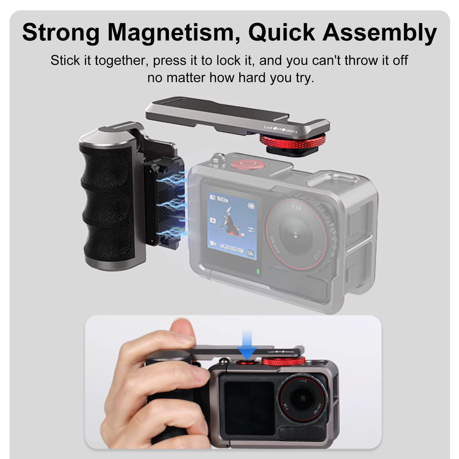 Xplorer Metall Street Grip Halter aus Aluminium Legierung für DJI Action 3, Action 4 und Action 5 Pro mit Kaltgewindeschuh für Vlog Aufnahmen - Bild 3