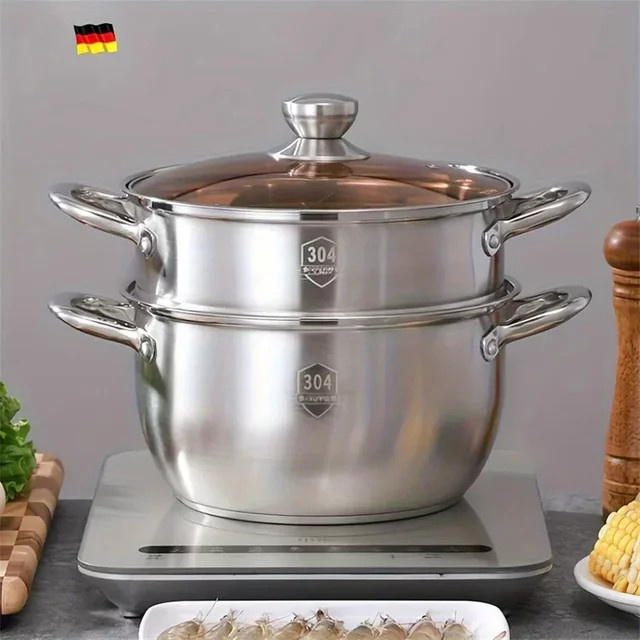BAIJL Dampfgarer aus SUS304 Edelstahl in Silber, doppelschichtiger Verdickter Dampftopf für Mantou und Suppen - Bild 1