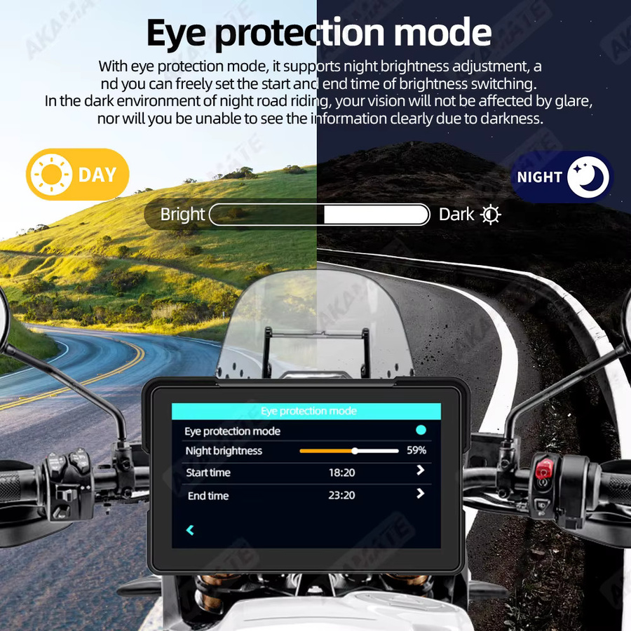 AKAMATE Motorrad GPS Navigation Monitor mit drahtlosem CarPlay und Android Auto, wasserdichter 5 Zoll oder 7 Zoll IPS Bildschirm mit Bluetooth, Schwarz - Bild 5