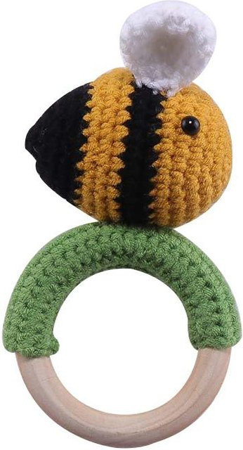 Binchi Outdoor Product Babyrasselspielzeug mit Holzbeißring und Amigurumi Häkeltier Einhorn, BPA-frei, Mehrfarbig - Bild 1
