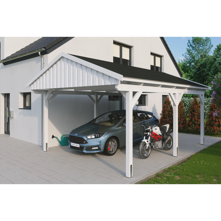 Skan Holz Carport Fichtelberg aus Fichte Leimholz in Weiß mit schiefergrauen Dachschindeln B/T: 423 x 566 cm, Höhe: 326 cm - Bild 2