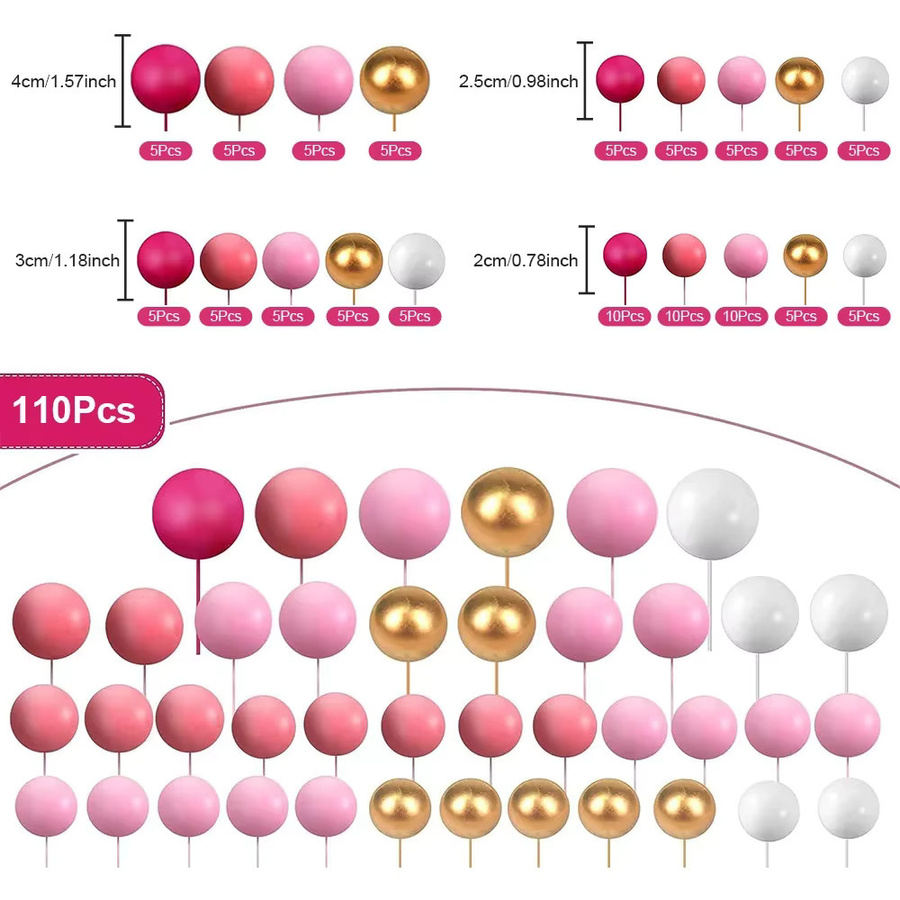 110 Stück Schaum Kugeln als Pink Kuchen Topper für DIY Backdekoration zu Hochzeit oder Geburtstag - Bild 2