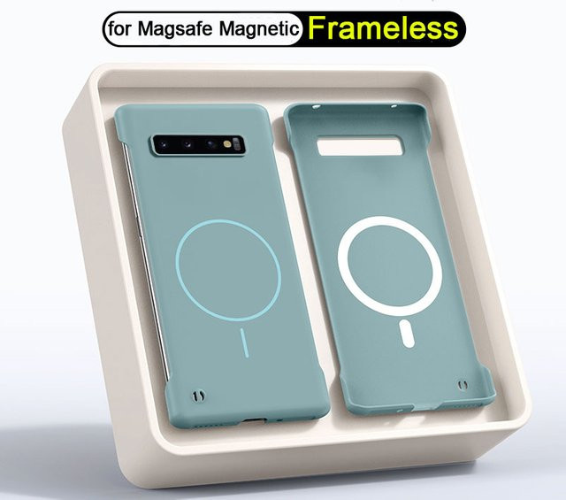 MagSafe rahmenlose Handyhülle von skiicapa für Samsung S10 Plus S20+ S21 FE S22 S23 Note 20 Ultra aus ultradünnem hartem PC in Blau oder Weiß - Bild 1