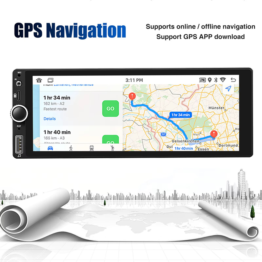ESSGOO 1Din Autoradio mit Android 14, 6,86 Zoll IPS Display, Carplay, Android Auto, 4 GB RAM, MP5 Player und Bluetooth in Schwarz - Bild 4