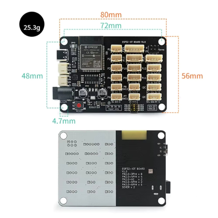 NullLab ESP32 IoT Entwicklungsboard mit WROOM-32E Modul, 2,4GHz WLAN und Bluetooth, lötfreies Development Board mit PH2.0 Anschluss - Bild 5