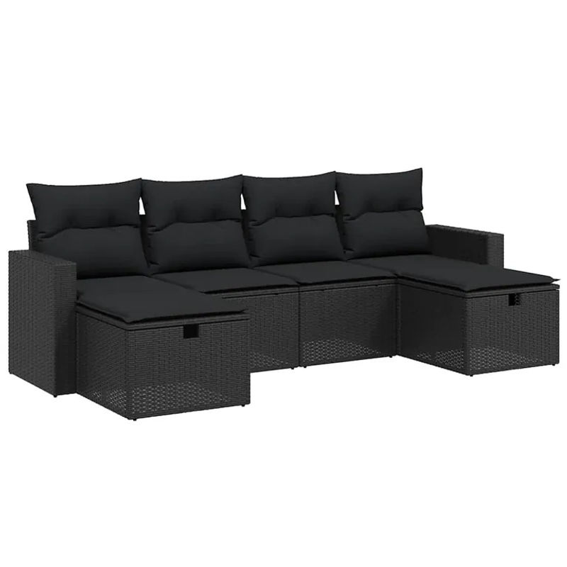 vidaXL 6-tlg Garten-Sofagarnitur aus Poly-Rattan in Schwarz mit Sitzkissen und Stauraum - Bild 4
