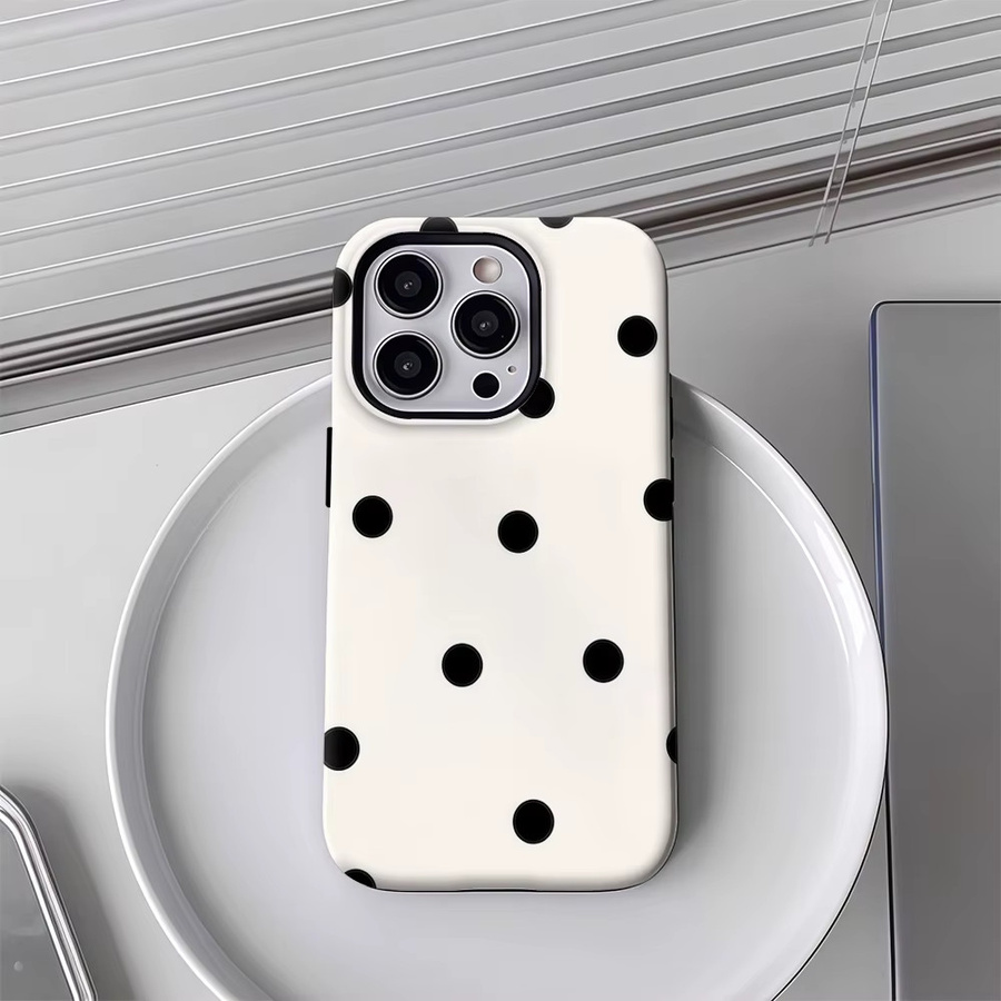 Handyhülle mit unregelmäßigen schwarzen Polka Dots für Apple iPhone 17 16 15 14 13 12 Pro Max Plus in Schwarz-Weiß mit doppelschichtiger Rückseite - Bild 2