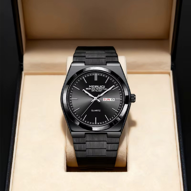 MEIRUIQI Armbanduhr Quarz, Edelstahl, Schwarz, Herren - Bild 2