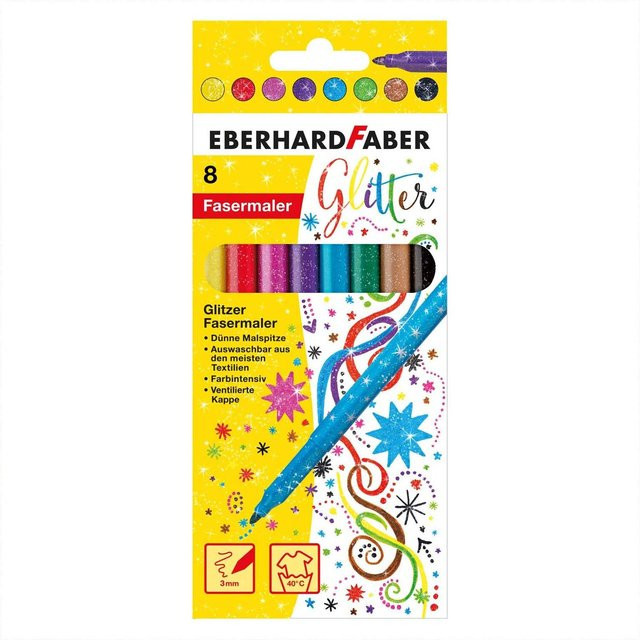 Eberhard Faber Glitter Fasermaler Set, 8 Stück, Mehrfarbig - Bild 1