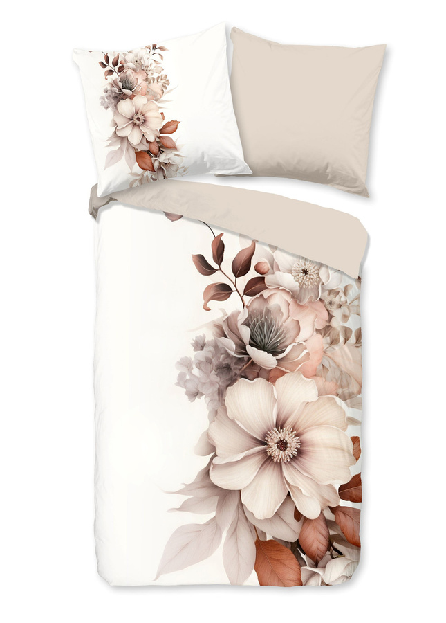 Good Morning Baumwoll-Bettwäsche Vester Blüten Magnolie in Beige und Sand mit floralem Design, B/H: 135 x 200 cm und 80 x 80 cm - Bild 1