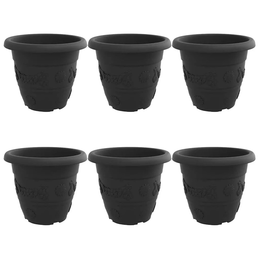 6er Set runde Blumentöpfe von vidaXL in Schwarz aus Kunststoff für drinnen und draußen, Durchmesser: 26 cm, Höhe: 21,5 cm - Bild 2