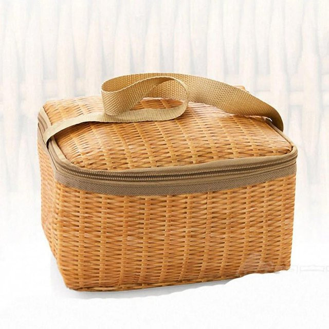 Freedom Outdoors Tragbare Picknicktasche aus Rattan und Korbgeflecht, isolierter Thermokühler mit Geschirr, Farbe: Beige oder Braun - Bild 1