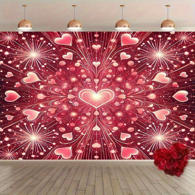 VIKAMA Wandtapisserie Love Fireworks in Rosa mit Herz- und Feuerwerksmotiv für deine Raumdekoration, Breite: 60 cm, Höhe: 40 cm - Bild 1