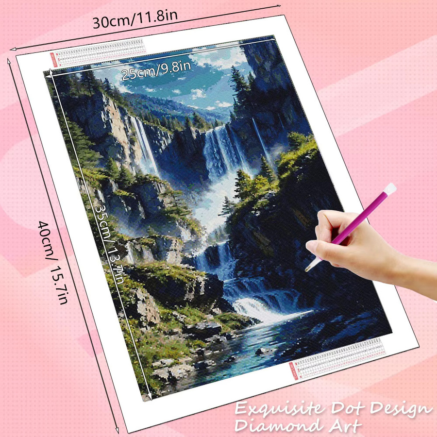 HUACAN Diamant-Mosaik DIY Bastelset Wasserfall-Landschaft für Erwachsene, Rund, Multicolour - Bild 2