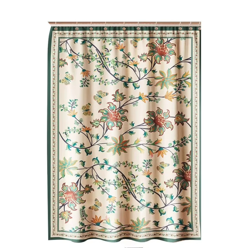 Wasserdichter Duschvorhang mit botanischem Blumenmuster im Vintage Farmhaus-Stil, Mehrfarbig, Höhe: 180 cm, Breite: 180 cm - Bild 2